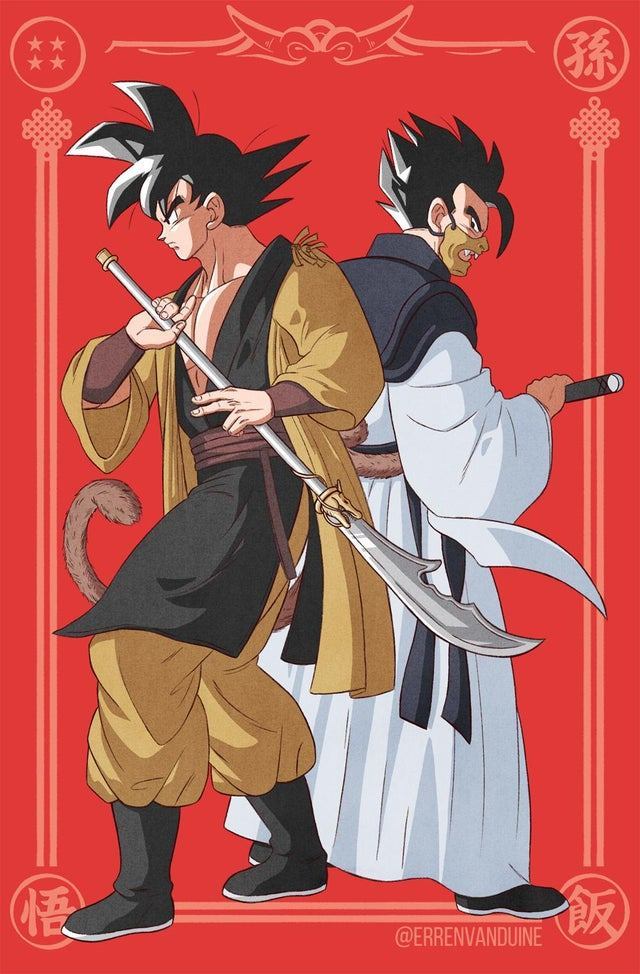 Ilustración nos muestra a Goku y Gohan como samuráis del antiguo Japón |  Atomix