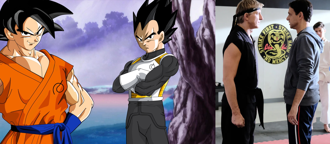 Ilustración nos muestra a Goku y a Vegeta como personajes de Cobra Kai |  Atomix